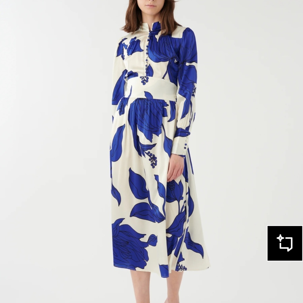 Dea Kudibal Alondradea Blue White Black Silk Satin Women's Fitted Midi Dress
